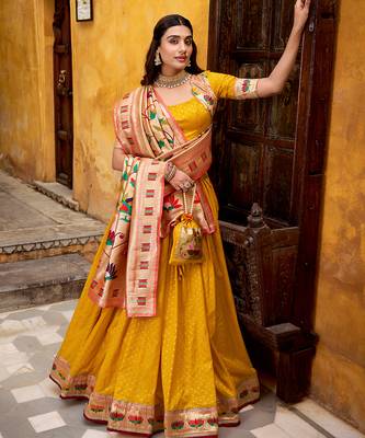 yellow paithani silk chaniya choli with zari work 5