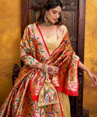 cream paithani silk chaniya choli with zari work 3