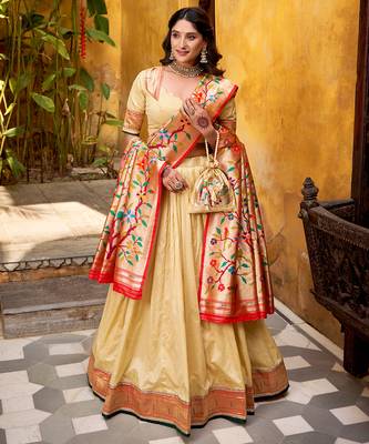 cream paithani silk chaniya choli with zari work 5