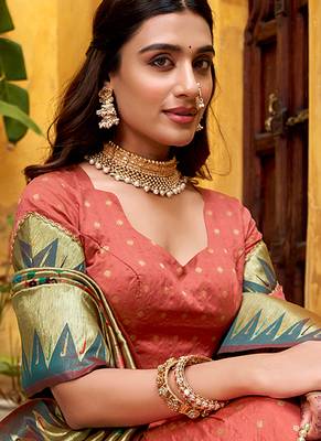 peach paithani silk chaniya choli with zari work 5