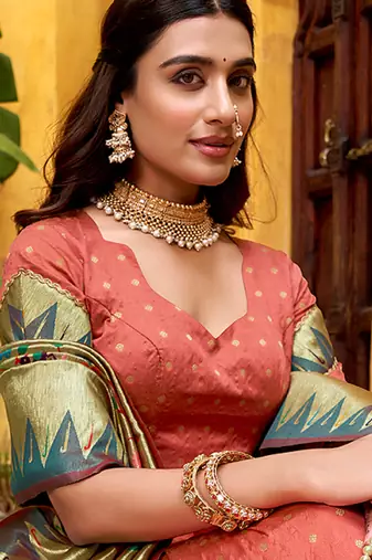 peach paithani silk chaniya choli with zari work