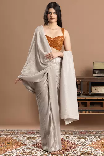 silver velvet saree with embroidered work