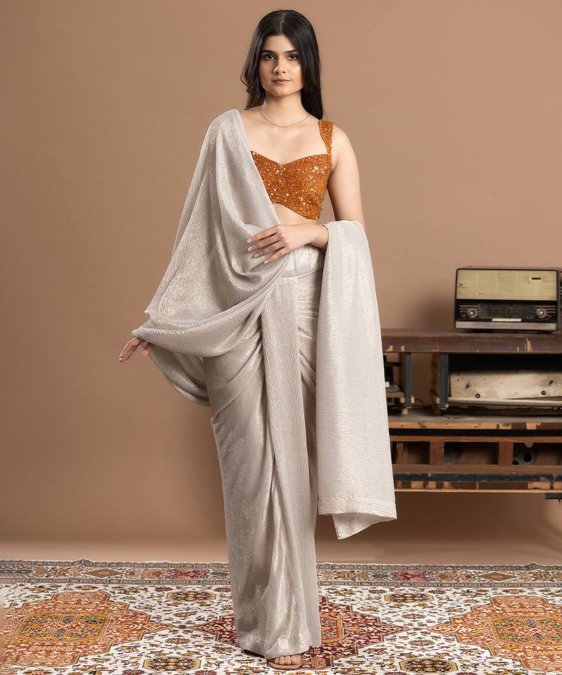 Silver embroidered velvet saree