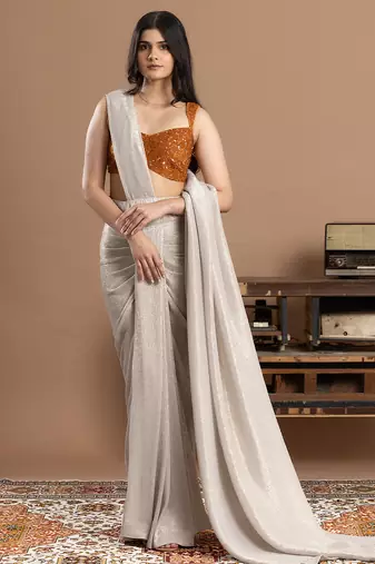silver velvet saree with embroidered work