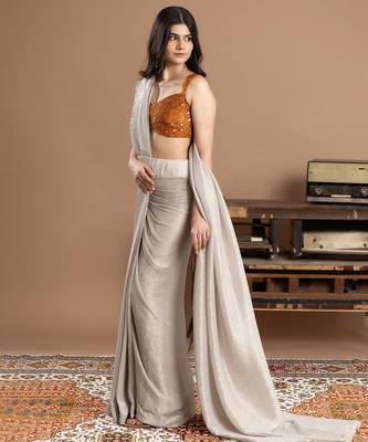 silver velvet saree with embroidered work 5