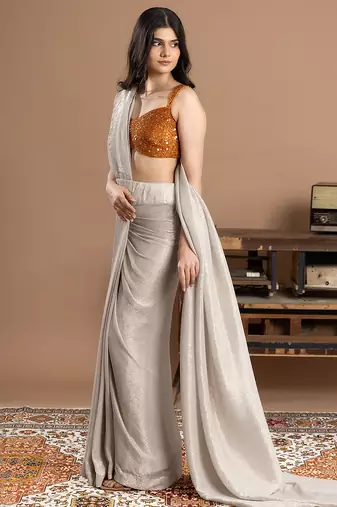 silver velvet saree with embroidered work
