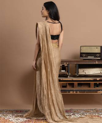 gold velvet saree with embroidered work 5