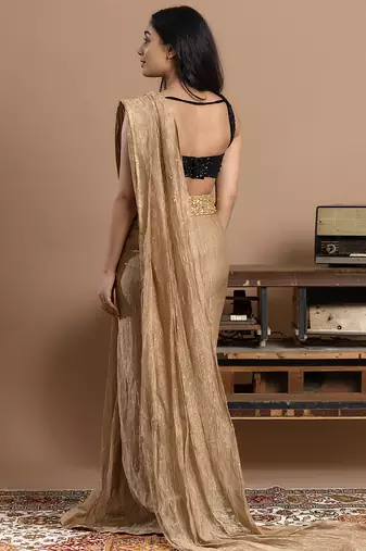 gold velvet saree with embroidered work