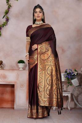 maroon banarasi satin silk saree with zari border 2