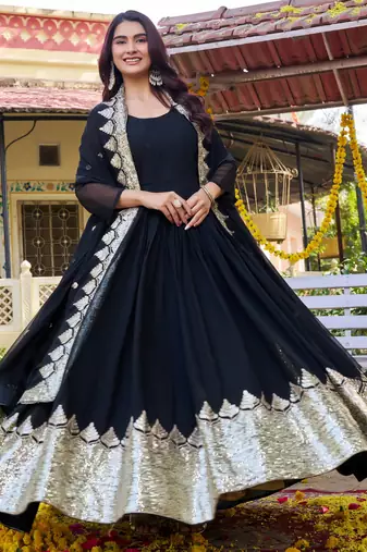 black georgette gown with sequins embroidery work