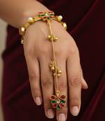 pink gold-plated kundan hathphool with floral design