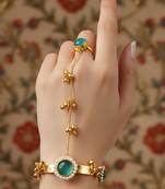 gold-plated mint kundan hathphool with floral design