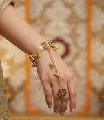 pink multicolor-plated kundan hathphool with floral design