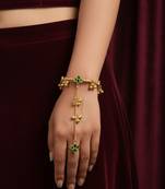 green multicolor-plated kundan hathphool with floral design