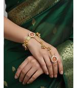 pink gold-plated kundan hathphool with floral design