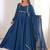blue georgette gown with embroidered yoke & dupatta
