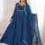 blue georgette gown with embroidered yoke & dupatta