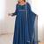 blue georgette gown with embroidered yoke & dupatta