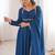 blue georgette gown with embroidered yoke & dupatta