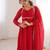 red georgette gown with embroidered yoke & dupatta