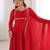 red georgette gown with embroidered yoke & dupatta