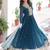 teal blue georgette gown with sequins & zari work