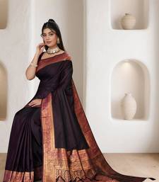purple satin silk saree with zari woven pallu & border