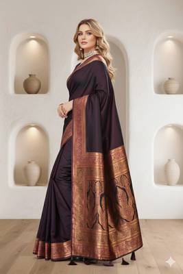 purple satin silk saree with zari woven pallu & border 3