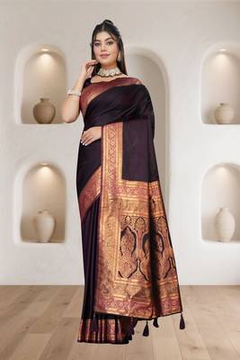 purple satin silk saree with zari woven pallu & border 4