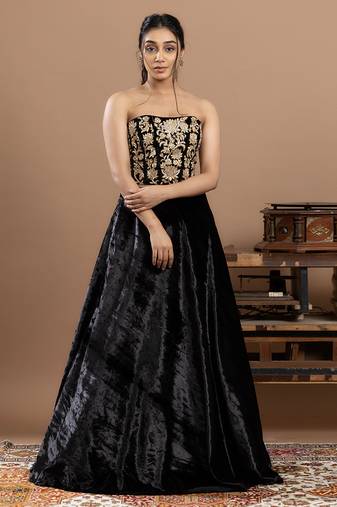 black embroidered velvet lehenga with rich work