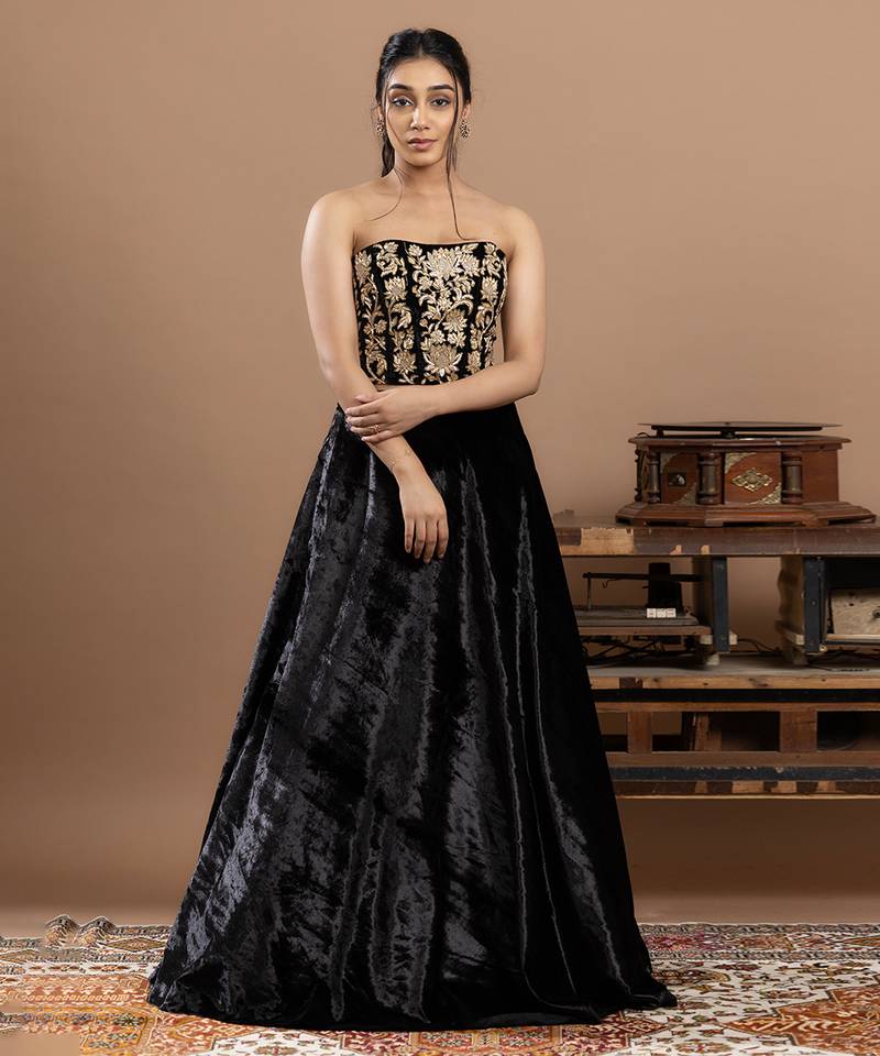 black embroidered velvet lehenga with rich work