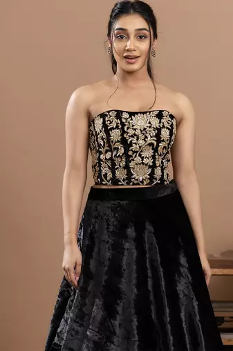 black embroidered velvet lehenga with rich work