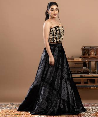 black embroidered velvet lehenga with rich work 3