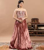 pink velvet lehenga with embroidered work