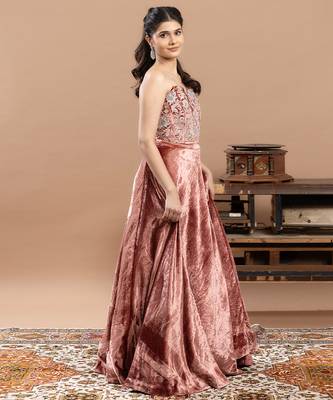 pink velvet lehenga with embroidered work 2