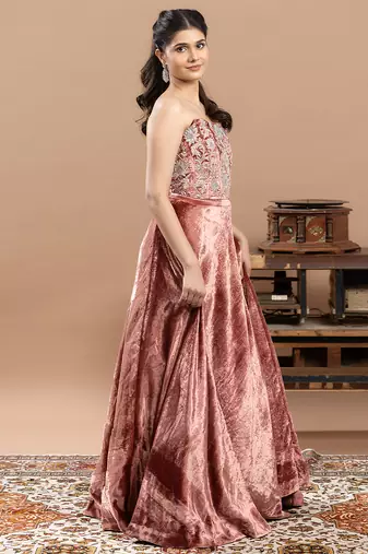 pink velvet lehenga with embroidered work