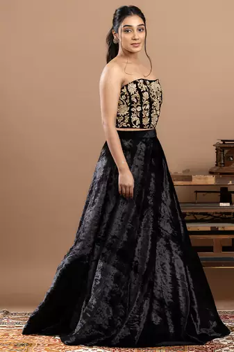 black embroidered velvet lehenga with rich work