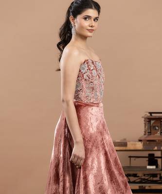 pink velvet lehenga with embroidered work 4