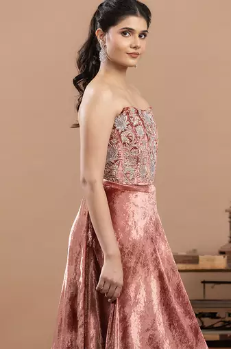 pink velvet lehenga with embroidered work