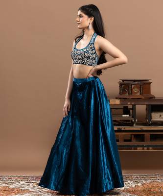 blue velvet lehenga with embroidered work 2
