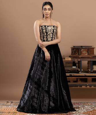 black embroidered velvet lehenga with rich work 5