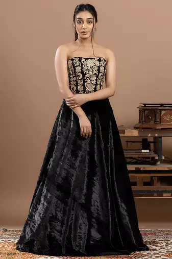 black embroidered velvet lehenga with rich work