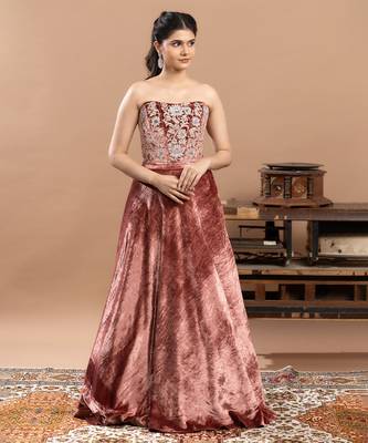 pink velvet lehenga with embroidered work 5