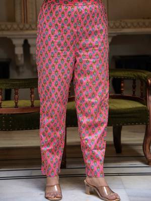 pink cotton kurta pant set with printed work 5