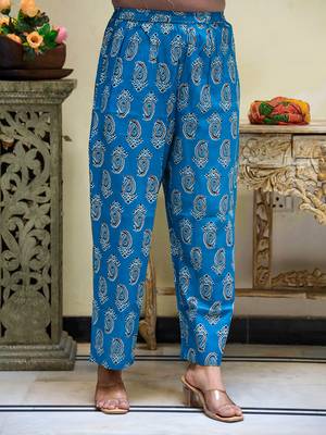 sky blue cotton kurta set with printed work 5