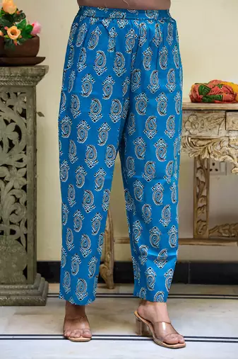 sky blue cotton kurta set with printed work