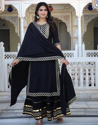 black crepe kurta sharara set with embroidery 1