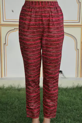 maroon cotton kurta set with printed work & dupatta