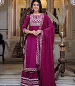Wine embroidered crepe kurta pant with dupatta