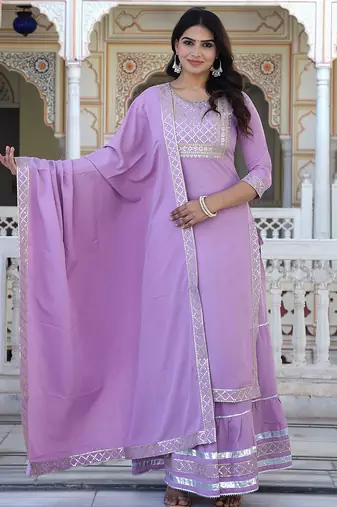 baby pink crepe kurta sharara set with embroidery